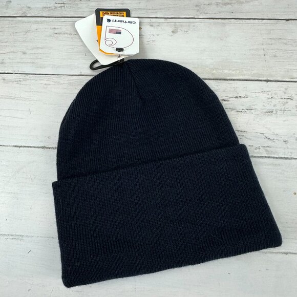 Carhartt Rib Knit‎ Beanie Flag Patch Navy Blue NEW Hat OS - Picture 6 of 6